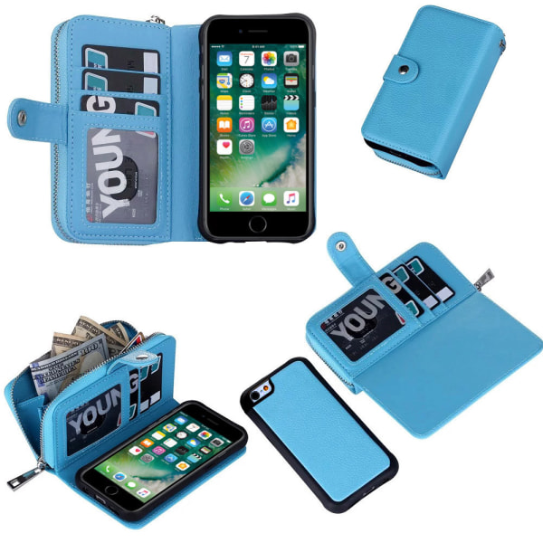 Beskyt din iPhone 7/8/SE - Læder Taske + Skærmbeskytter Blå
