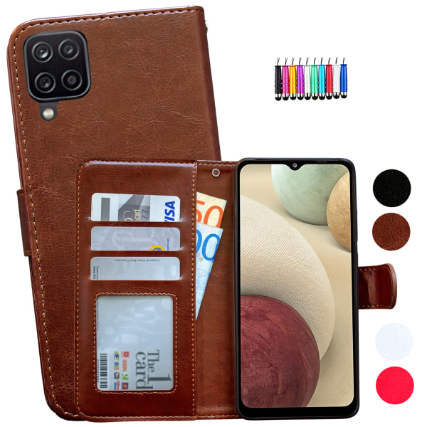 Samsung Galaxy A12 / A12 5G - PU Læder Pung Etui Brun