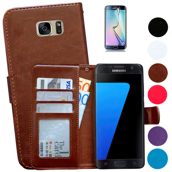 Läderfodral / Plånbok - Samsung Galaxy S7 + Skärmskydd Vit
