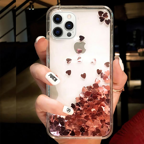 iPhone 12 Pro - Flytande Glitter 3D Bling Skal Case Rosa