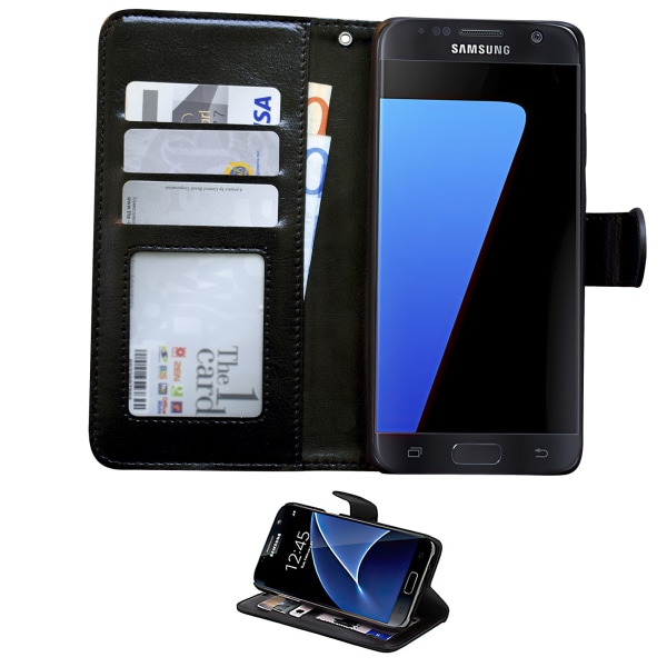 Skydda din Samsung Galaxy S7 Edge - Läderfodral & Plånbok + To Svart