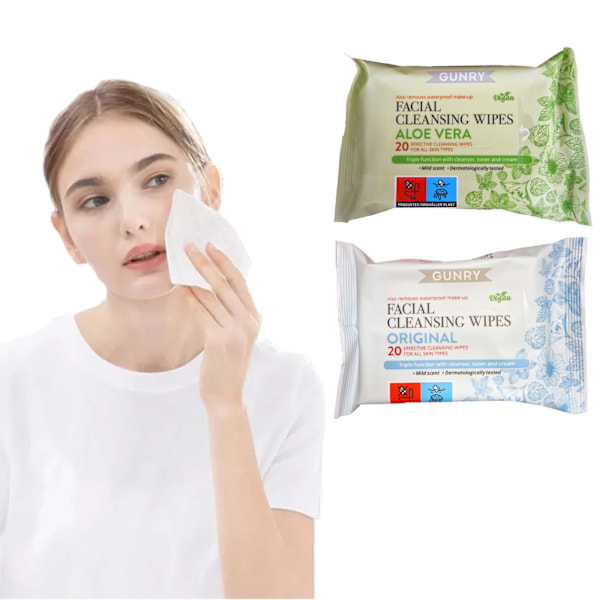 Ansigtsrensende Servietter Aloe Vera eller Original 20stk Grön