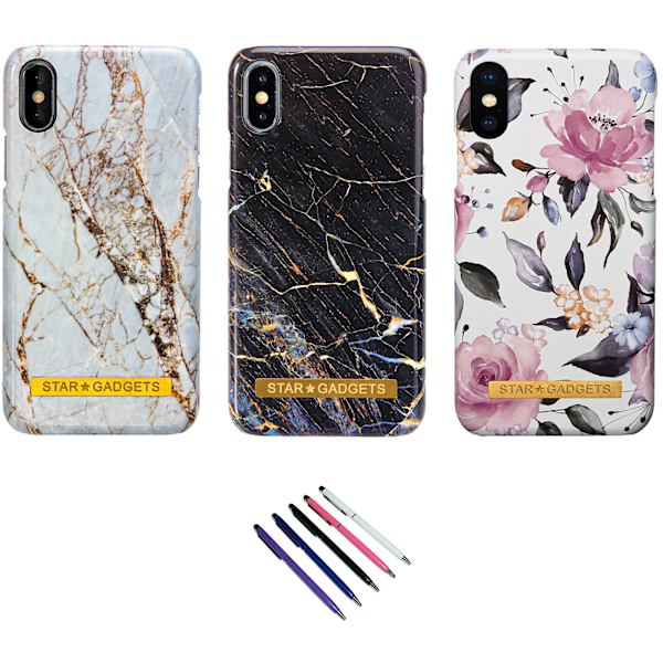 iPhone X/Xs - Skal / Skydd / Blommor / Marmor Vit