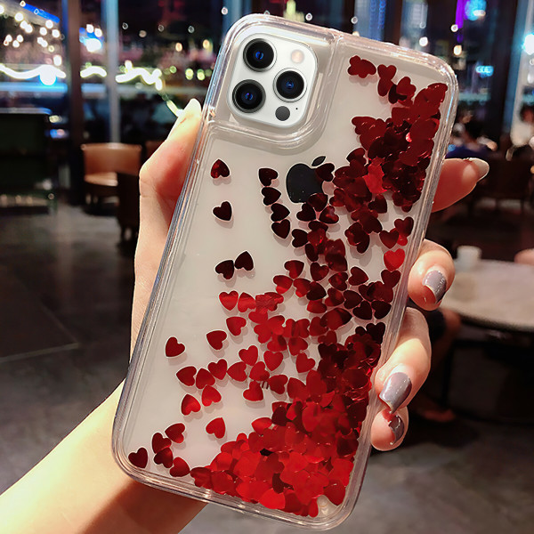 iPhone 12 Pro - Flytande Glitter 3D Bling Skal Case Rosa