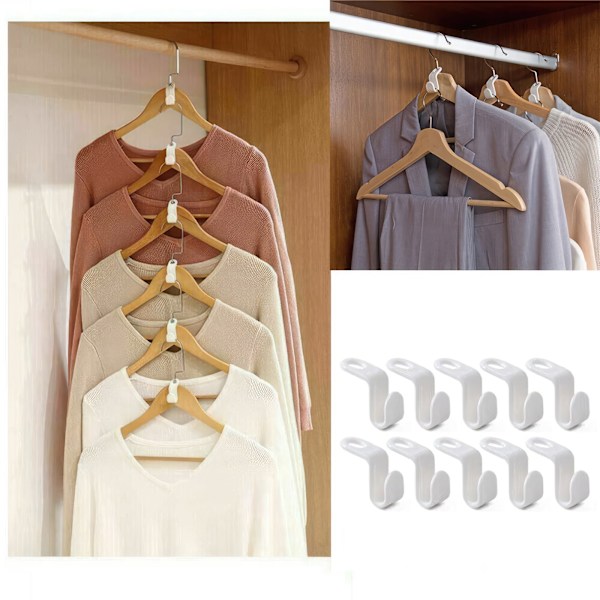 10x Tøj Bøjle Connector Kroge - Pladsbesparende Garderobe Organisering