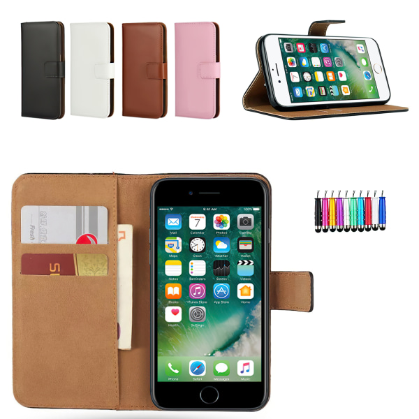 Skydda din iPhone 7/8/SE - Läderfodral + Touchpenna! Svart