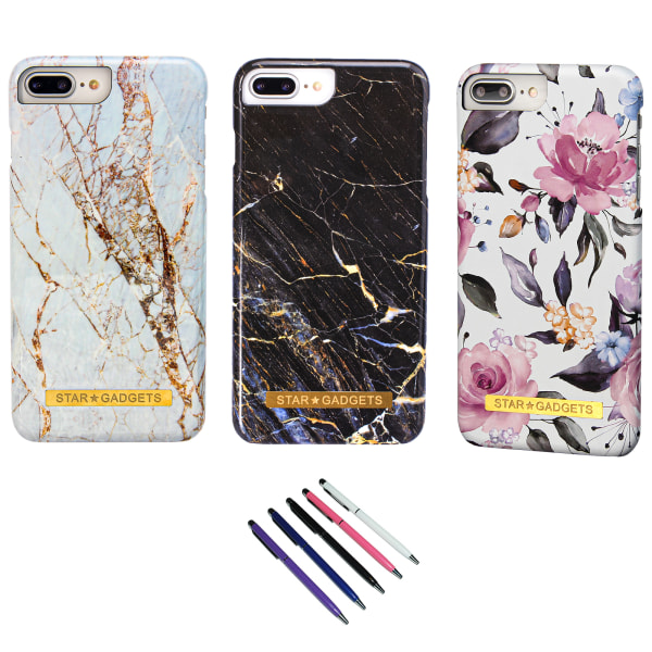 iPhone 6 Plus / 6S Plus - Cover Protection Blomster / Marmor Svart