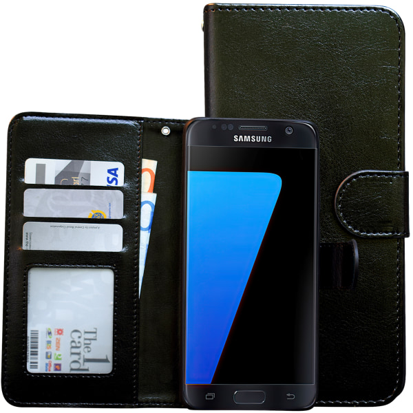 Komfort & Skydd Galaxy S7 Edge - Läderfodral & Plånbok + Touch Svart