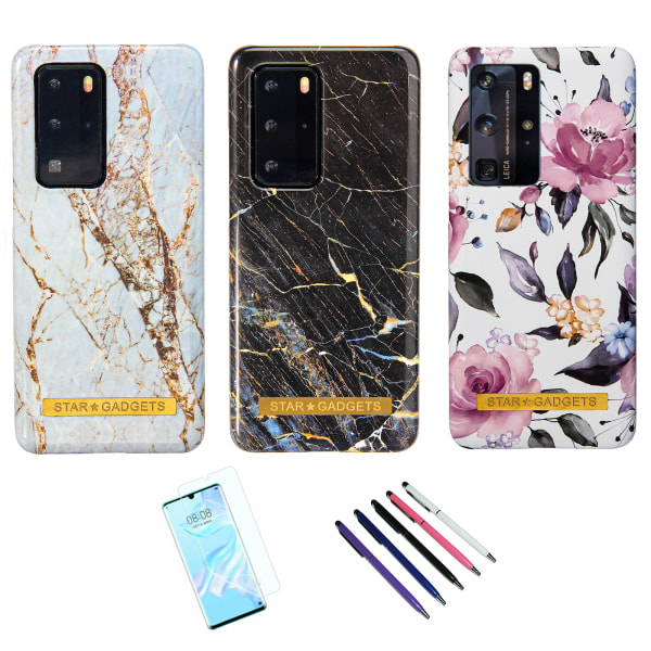 Huawei P40 Pro - Etui Beskyttelse Blomster / Marmor Vit