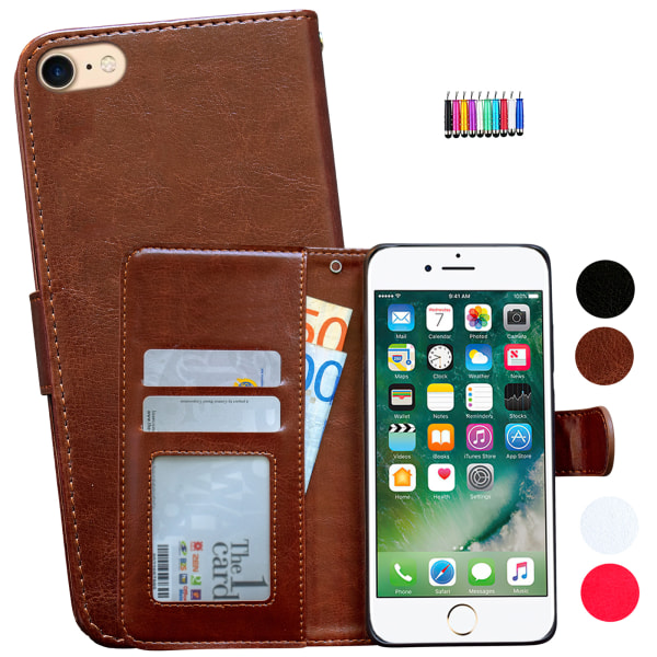 iPhone 5/5s/SE2016 - Pungetui i læder + Touchpen Rosa