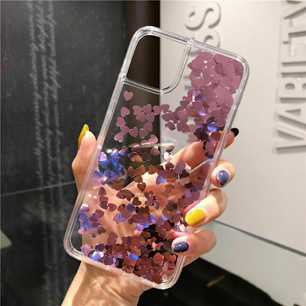 iPhone 12 Pro - Flytande Glitter 3D Bling Skal Case Rosa