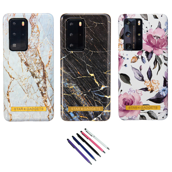 Huawei P40 Pro - Etui Beskyttelse Blomster / Marmor Rosa