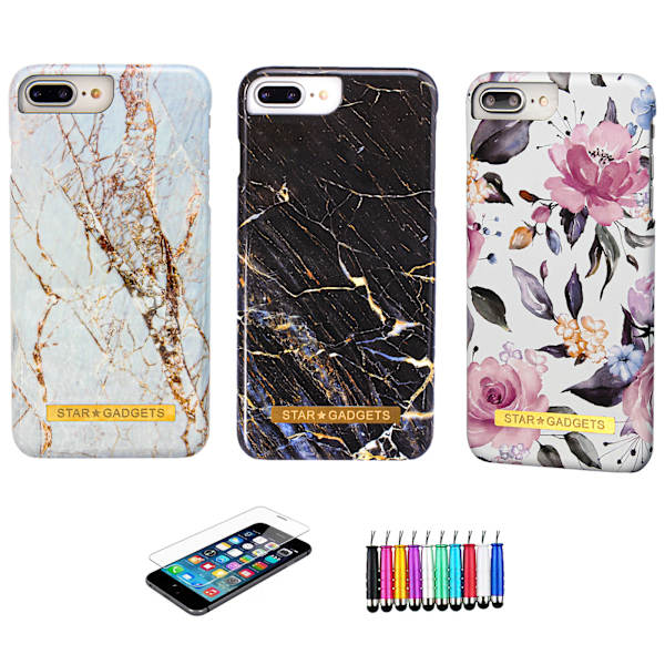 iPhone 6 Plus / 6S Plus - Skal / Skydd / Blommor / Marmor Vit