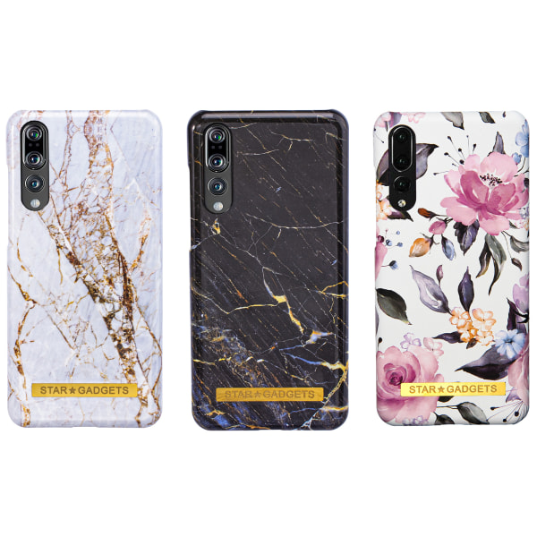 Huawei P20 Pro - Beskyttelse af blomster / marmor Svart