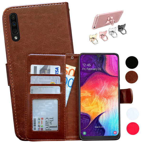 Samsung Galaxy A50 - PU Læderpung Etui Brun