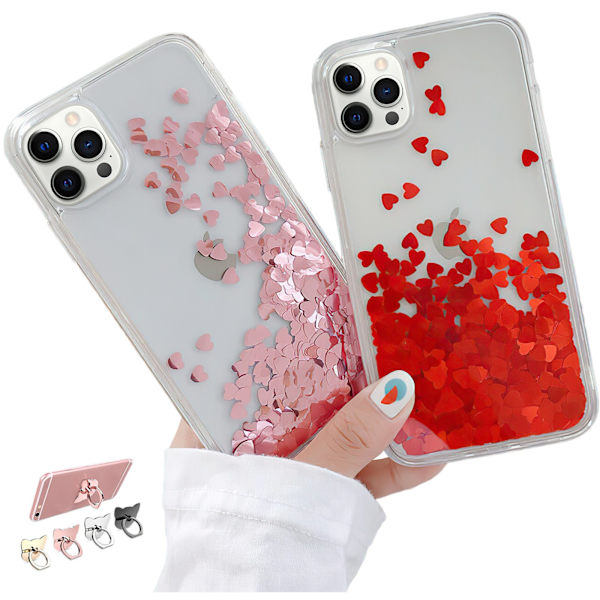 iPhone 12 Pro - Flytande Glitter 3D Bling Skal Case Rosa