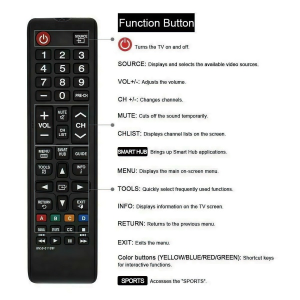 Universal Remote Control for Samsung Series 6-7-8 Smart LED TVs