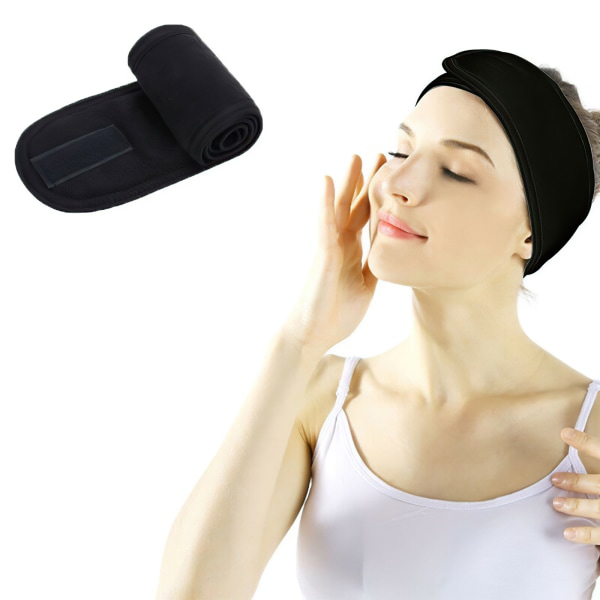 Säädettävä elastinen meikkihiusnauha kasvojen otsapanta suihku Svart