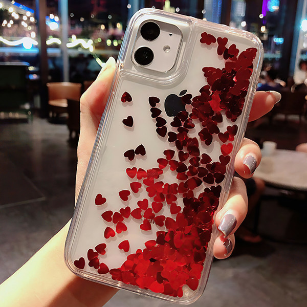 iPhone 12 - Flytande Glitter 3D Bling Skal Case Rosa