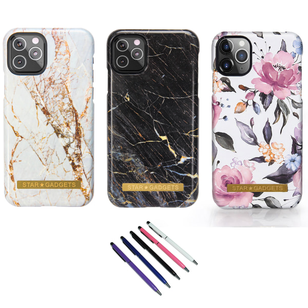 iPhone 11 Pro - Cover Protection Blomster / Marmor Svart