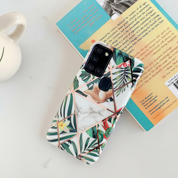 Samsung Galaxy A21s - Geometrisk Blomster Etui Vit