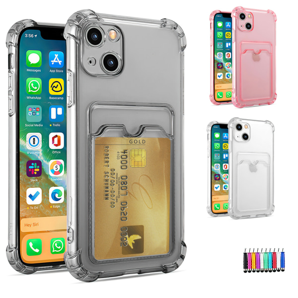 iPhone 13 - Korttikotelo Suoja Läpinäkyvä Rosa