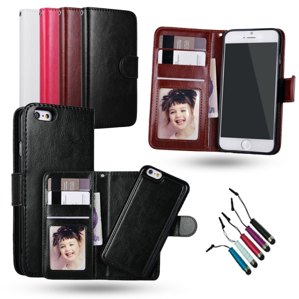 iPhone 6/6S: Plånboksfodral & Magnetiskt Skal + Pen Rosa