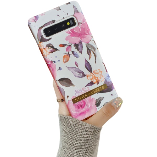 Samsung Galaxy S10 - Skal / Skydd / Blommor / Marmor Svart