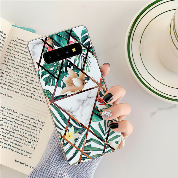 Samsung Galaxy S10 - Geometrisk Blomster Etui Vit