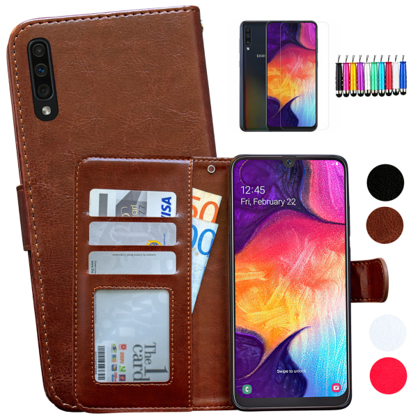 Samsung Galaxy A50 - PU nahkainen lompakkokotelo Vit