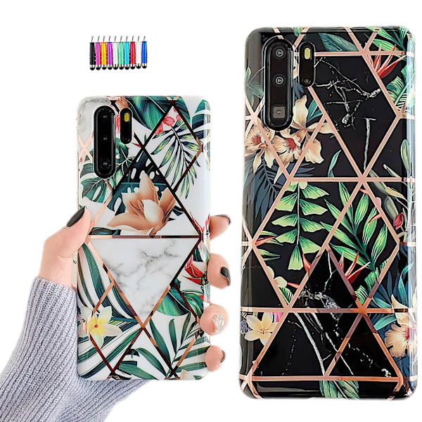Huawei P30 Pro - Geometrisk Blomster Etui Svart