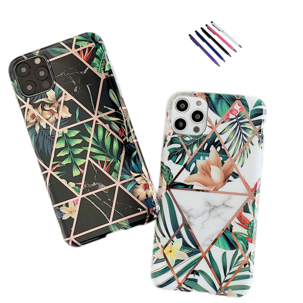 iPhone 12 Pro - Geometrisk Blomster Etui Vit