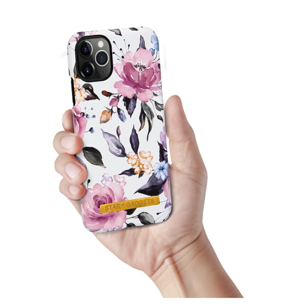 iPhone 11 Pro - Etui Beskyttelse Blomster / Marmor Svart