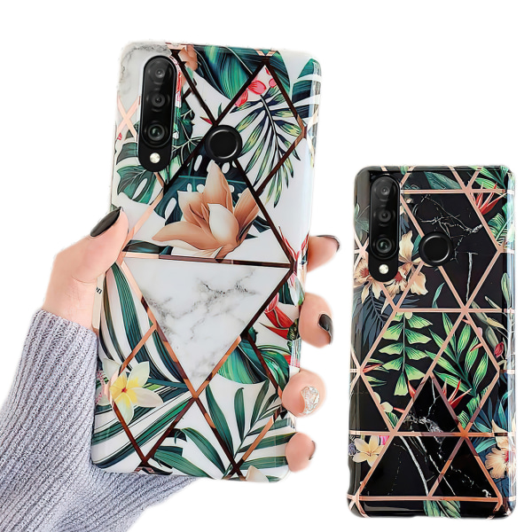 Huawei P30 Lite - Geometrisk Blomster Etui Svart