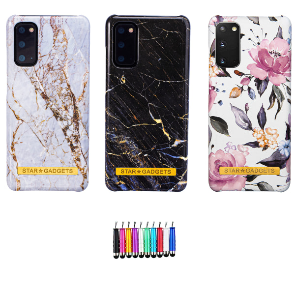 Samsung Galaxy S20 - Skal / Skydd / Blommor / Marmor Svart