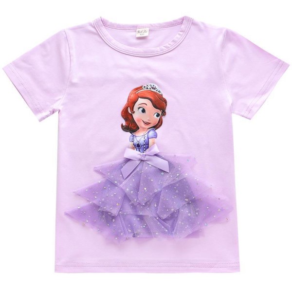 Princess sommar 3D T-shirts & byxor-Elsa-Belle-Rapunzel-Aurora Rapunzel purple120 cm one size