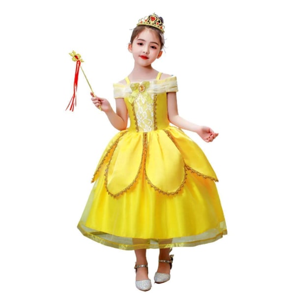 Princess Belle klänning Skönheten & odjuret  + 8 extra tillbehör 130 cm one size