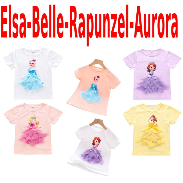 Princess sommar 3D T-shirts & byxor-Elsa-Belle-Rapunzel-Aurora Belle yellow 140 cm one size