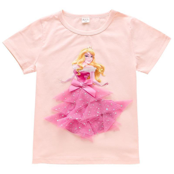 Princess sommar 3D T-shirts & byxor-Elsa-Belle-Rapunzel-Aurora Aurora orange130 cm one size