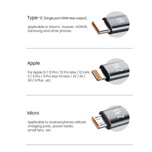 3-i-1 udtrækkeligt kabel - Lightning, USB-C, Micro USB Blue M