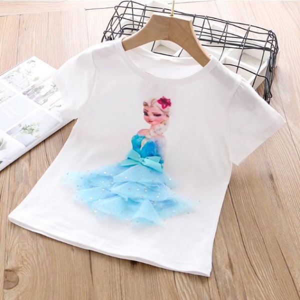 Princess summer T-shirts & trousers-Elsa-Belle-Rapunzel-Aurora Elsa white 120 cm one size