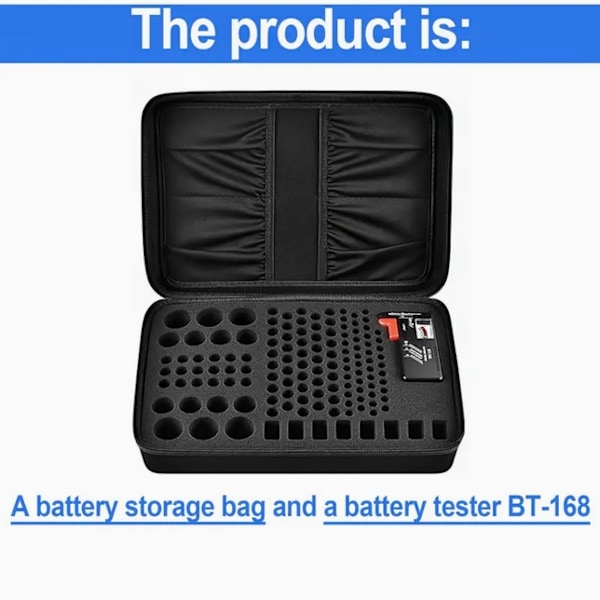 Hård batteri förvaringslåda, bärväska + batteritestare black one size