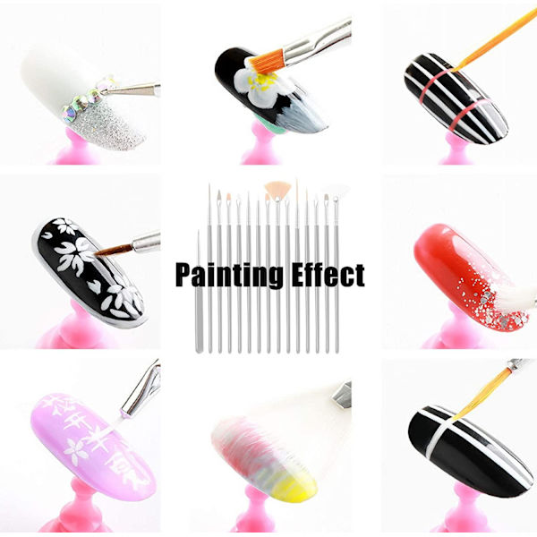 15 st Nail art set prickmålning lack pensel penna Verktyg White one size