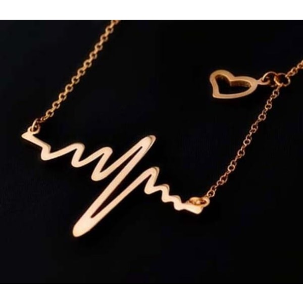 Hjärtslag halsband hjärta elektrokardiogram hänge Gold one size