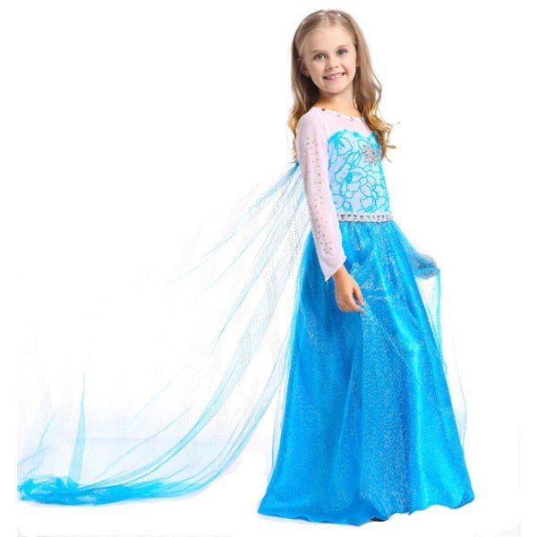 Elsa princess klänning + 4 extra tilbehör Blue 150 cm