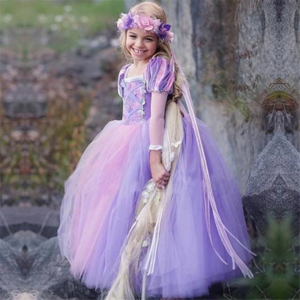 Prinsess Rapunzel klänning Tangled kostym + 7 extra tillbehör 120 cm one size