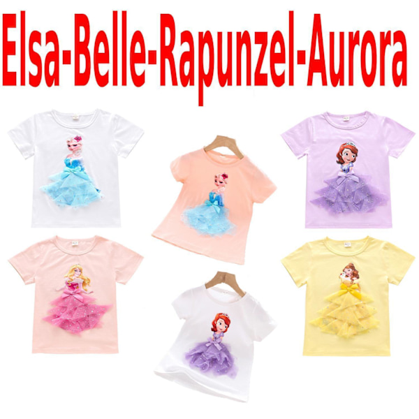 Princess sommar 3D T-shirts & byxor-Elsa-Belle-Rapunzel-Aurora Rapunzel white 130 cm one size