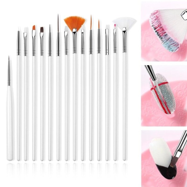 15 st Nail art set prickmålning lack pensel penna Verktyg White one size