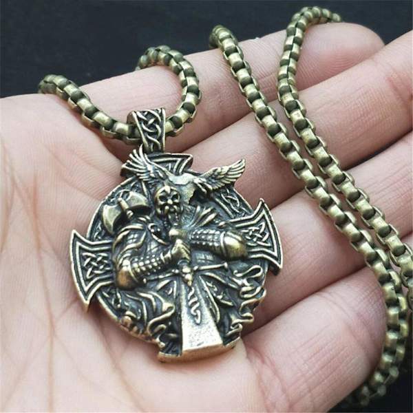Odin axe & raven viking cross Helena rosova halsband hängsmycken Bronze one size