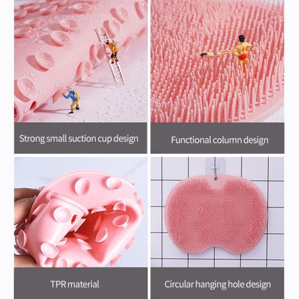Halkfri duschfotskrubb i silikon för bad och ryggmassage Pink one size